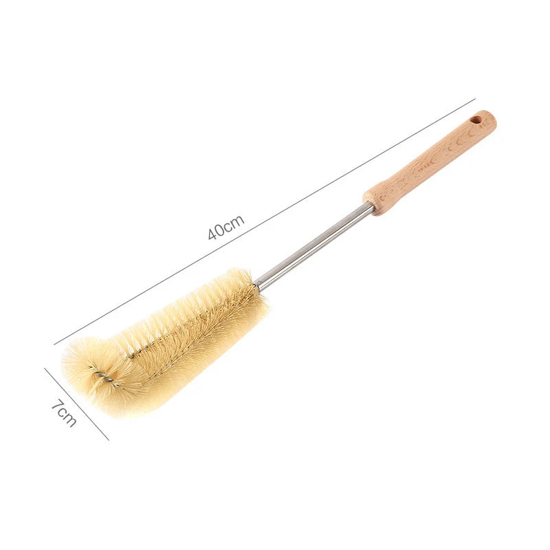 Wooden Bottle Cleaning Brush – Long Handle Glass Scrubber for Drink Bottles and Kitchen Cleaning
