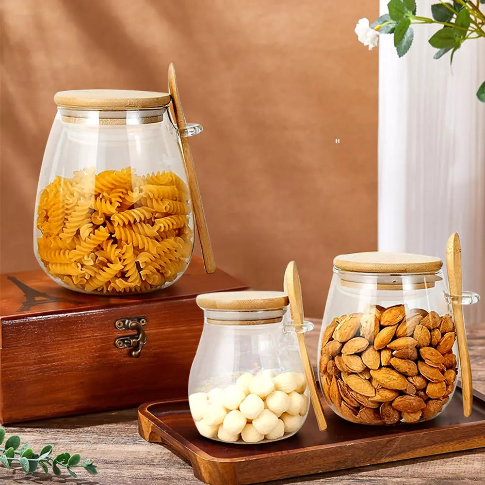 34oz Sealed Glass Jar with Spoon & Lid – Clear Storage for Spices, Sugar, Tea & More