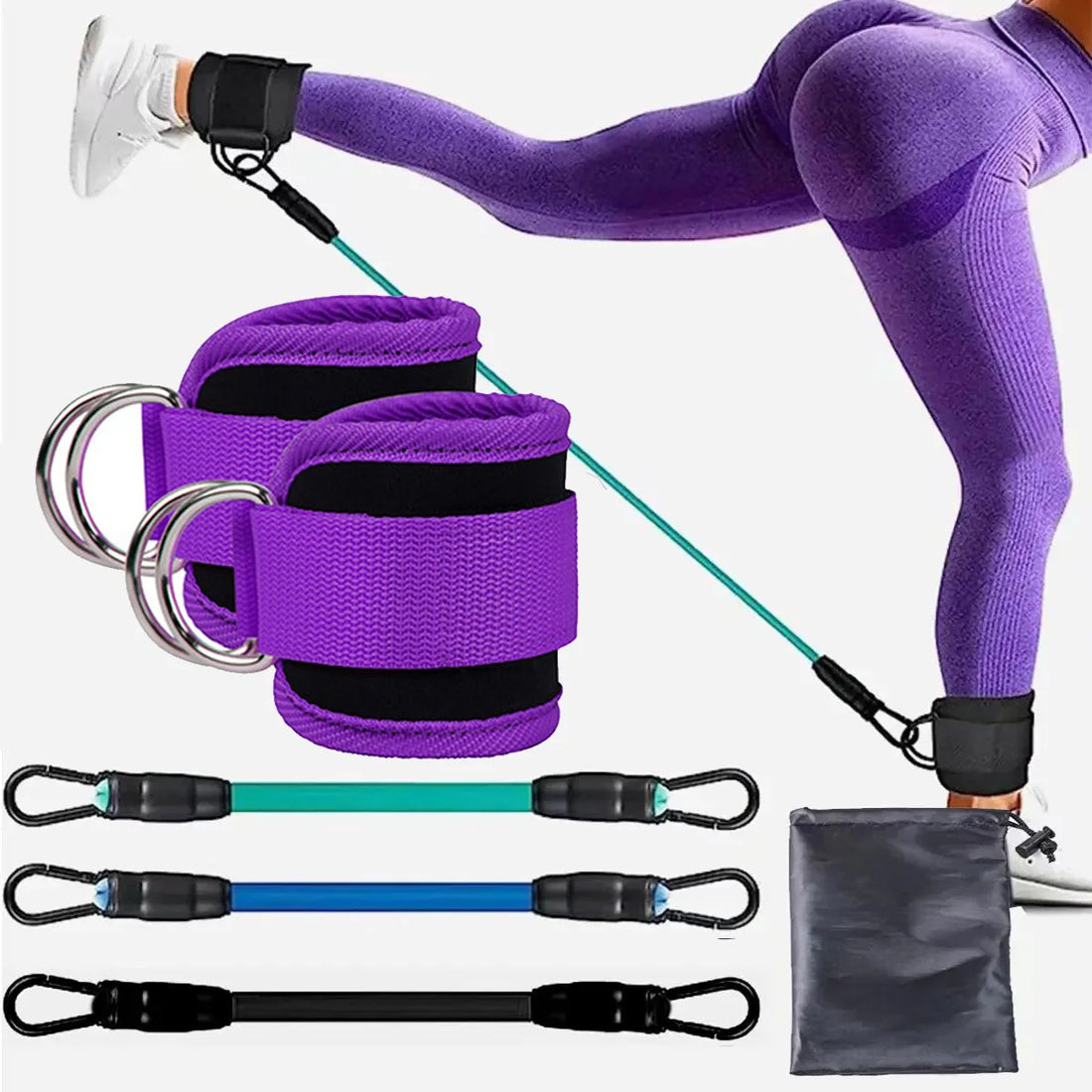 Ankle Strap Resistance Bands – Elastic Fitness Bands for Hip & Leg Strength, Home Training, Yoga, Pilates & Gym Workouts