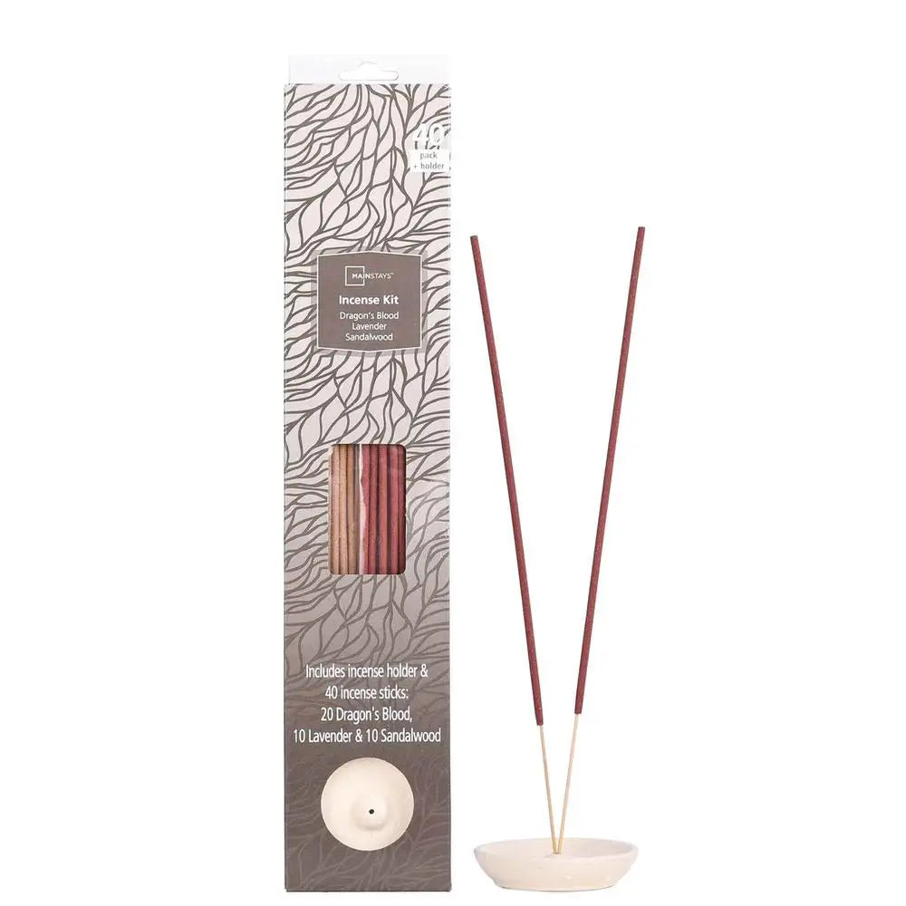 Incense Kit 4 Pack Dragon's Blood Lavender Sandalwood 40 Sticks Holder Aromatherapy Spiritual Relaxation Meditation Scents
