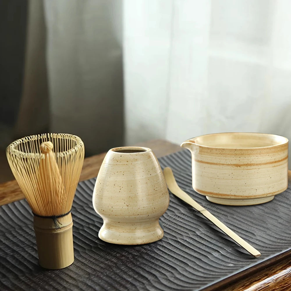 4PCS Japanese Matcha Tea Set – Bamboo Whisk & Teaspoon Tea-Making Tools for Home & Beverage Shops