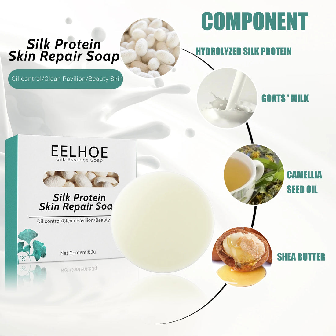 EELHOE Cleansing Soap Deep Cleansing Skin Repairing Moisturizing Skin Rejuvenating Care Silk Goat Milk Handmade Soap