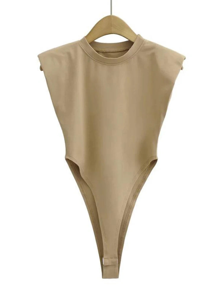 Women's Summer Bodycon Bodysuit – Padded Shoulder, Sleeveless One-Piece for a Sleek, Sexy Look