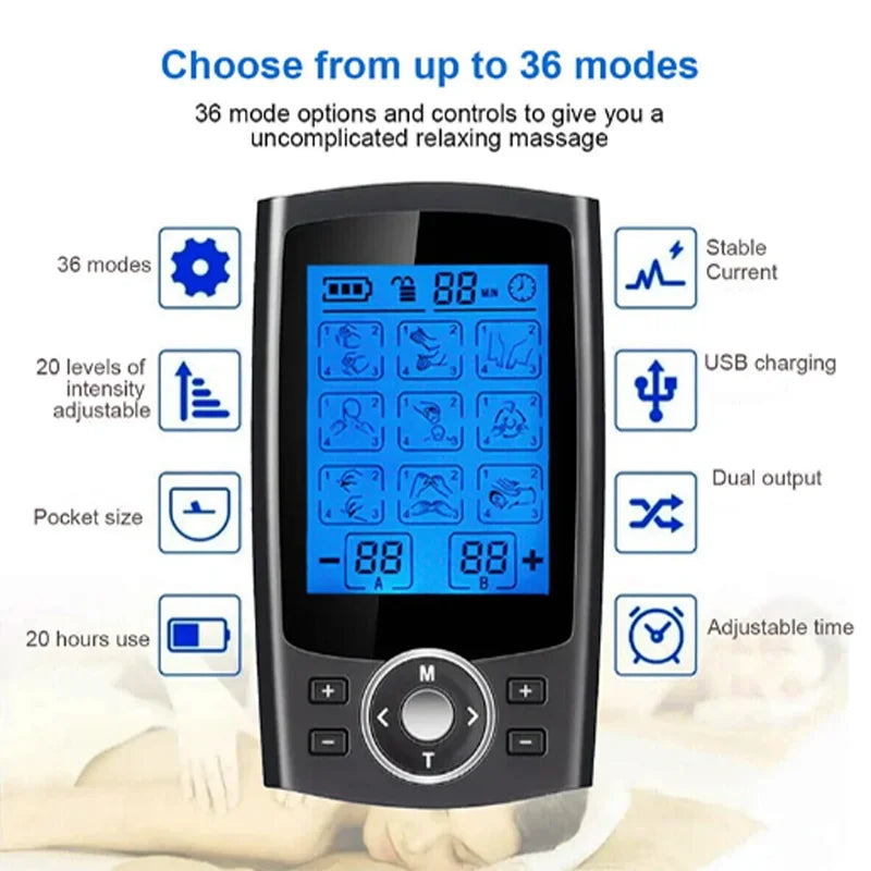TENS Muscle Stimulator – 36-Mode Electric EMS Acupuncture Body Massager & Digital Therapy Slimming Machine