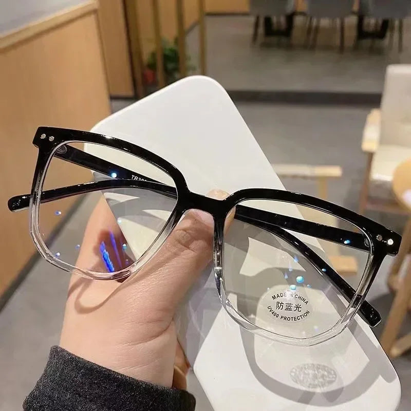 Light Frame Anti-Blue Light Glasses – Transparent Black Square Eyewear for Women and Men