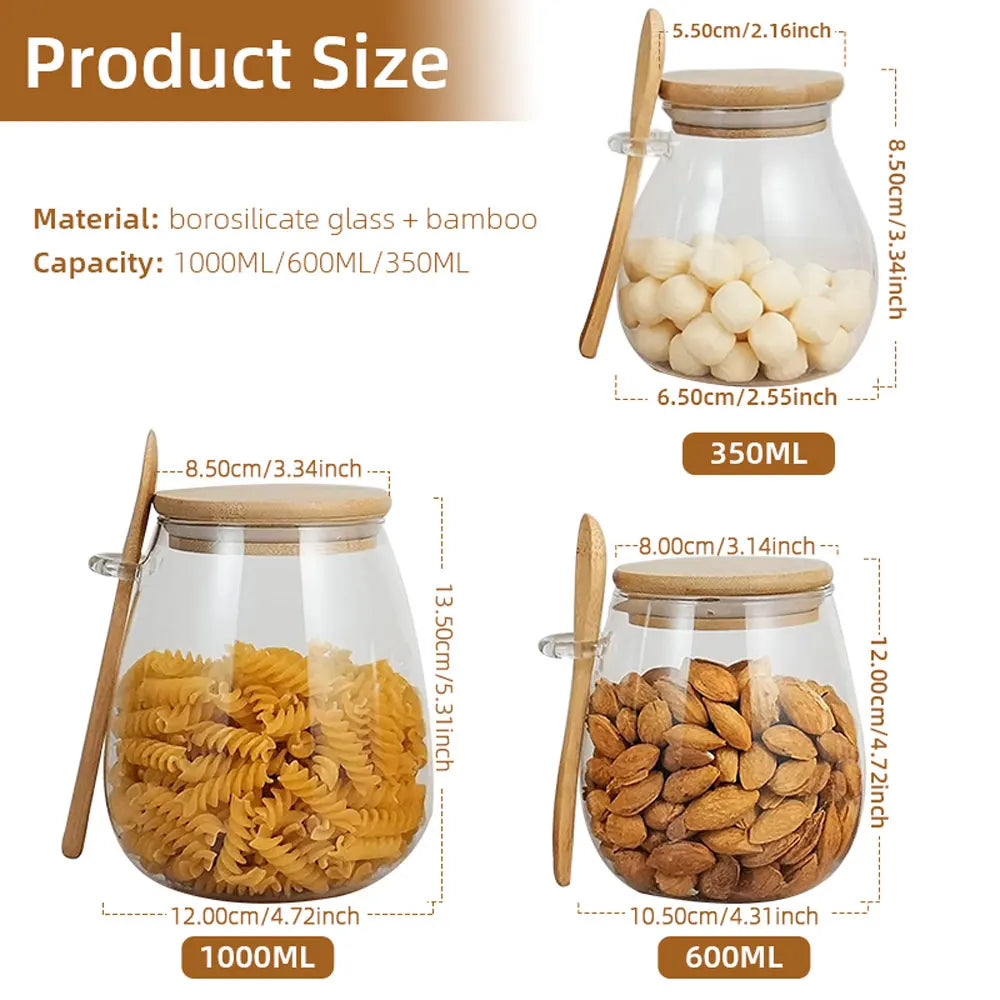 34oz Sealed Glass Jar with Spoon & Lid – Clear Storage for Spices, Sugar, Tea & More