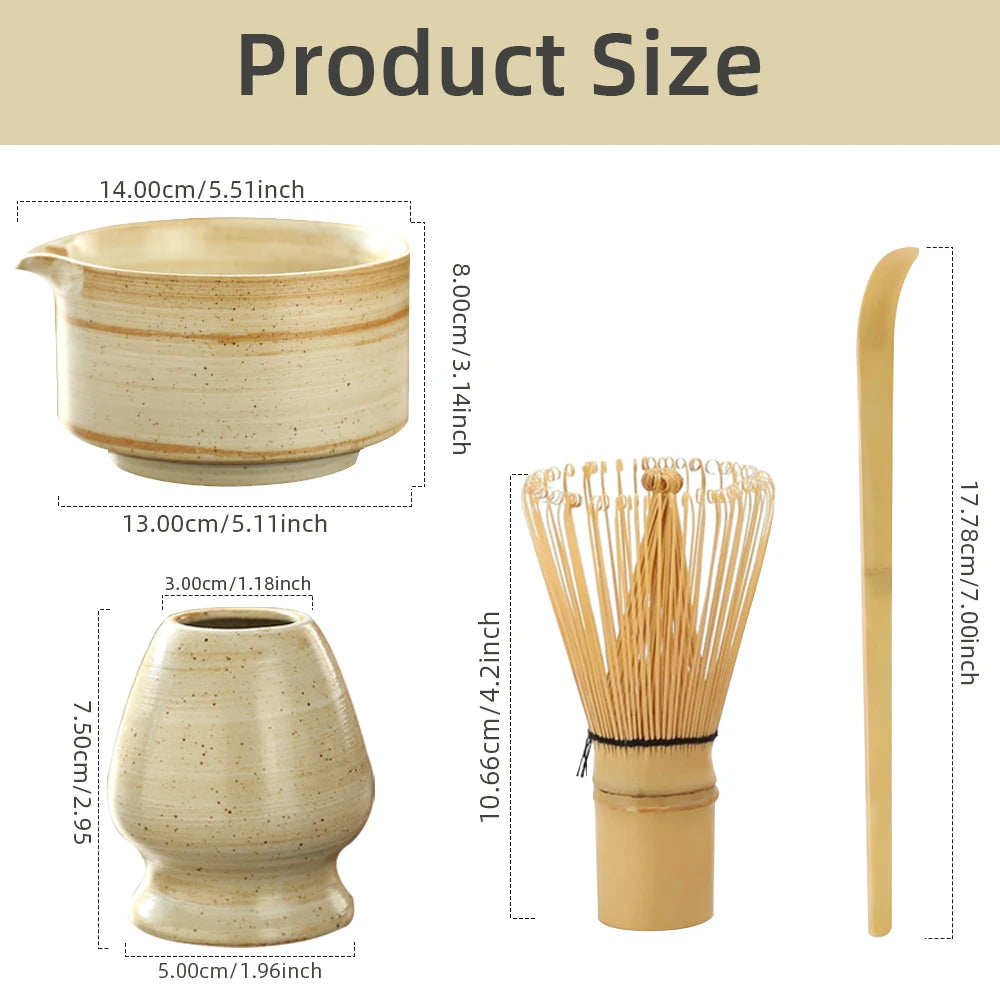 4PCS Japanese Matcha Tea Set – Bamboo Whisk & Teaspoon Tea-Making Tools for Home & Beverage Shops