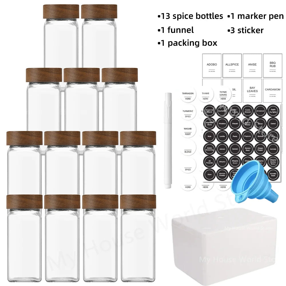 13Pcs Glass Spice Jars with Bamboo Lids – 4oz Seasoning Organizer Set for Spice Rack & Kitchen Storage
