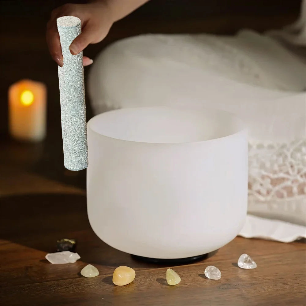 8 Inch Pure White Crystal Singing Bowl Including Sheepskin Mallet Rubber Ring For Sound Healing Meditation Bells Cowbell Garden