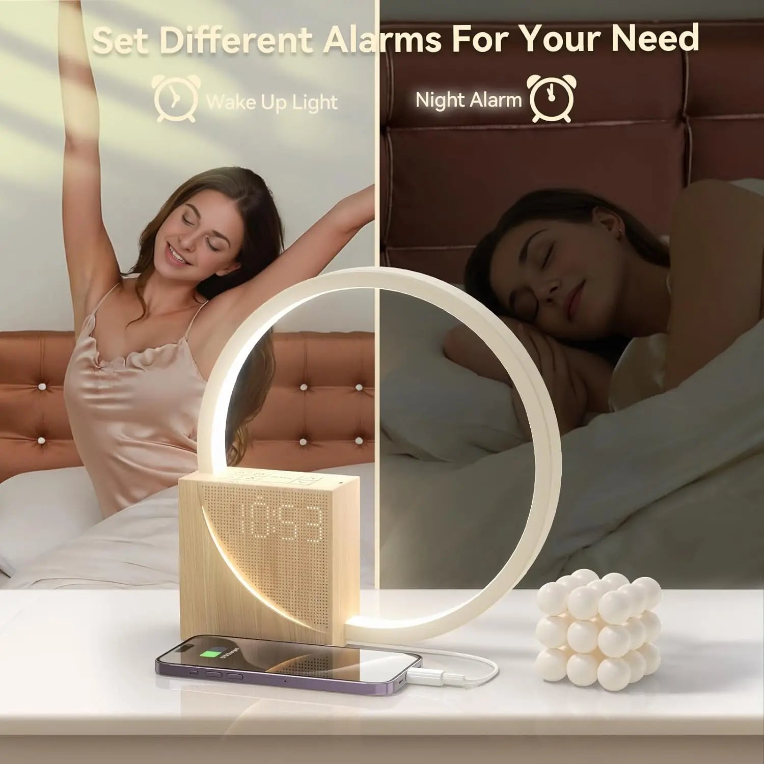 Sleep Aid 10 White Noise Sound Machines with 30/60/90 Timer, 3 Level Dimmable Touch Table Lamp with Snooze USB Charger Port