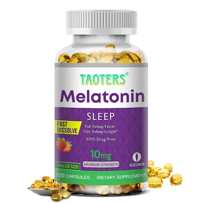 Melatonin 10 mg Supplement, Natural Sleep Aid, Deeper Sleep, Improves Memory, Helps Relieve Stress and Anxiety, 120 Capsules