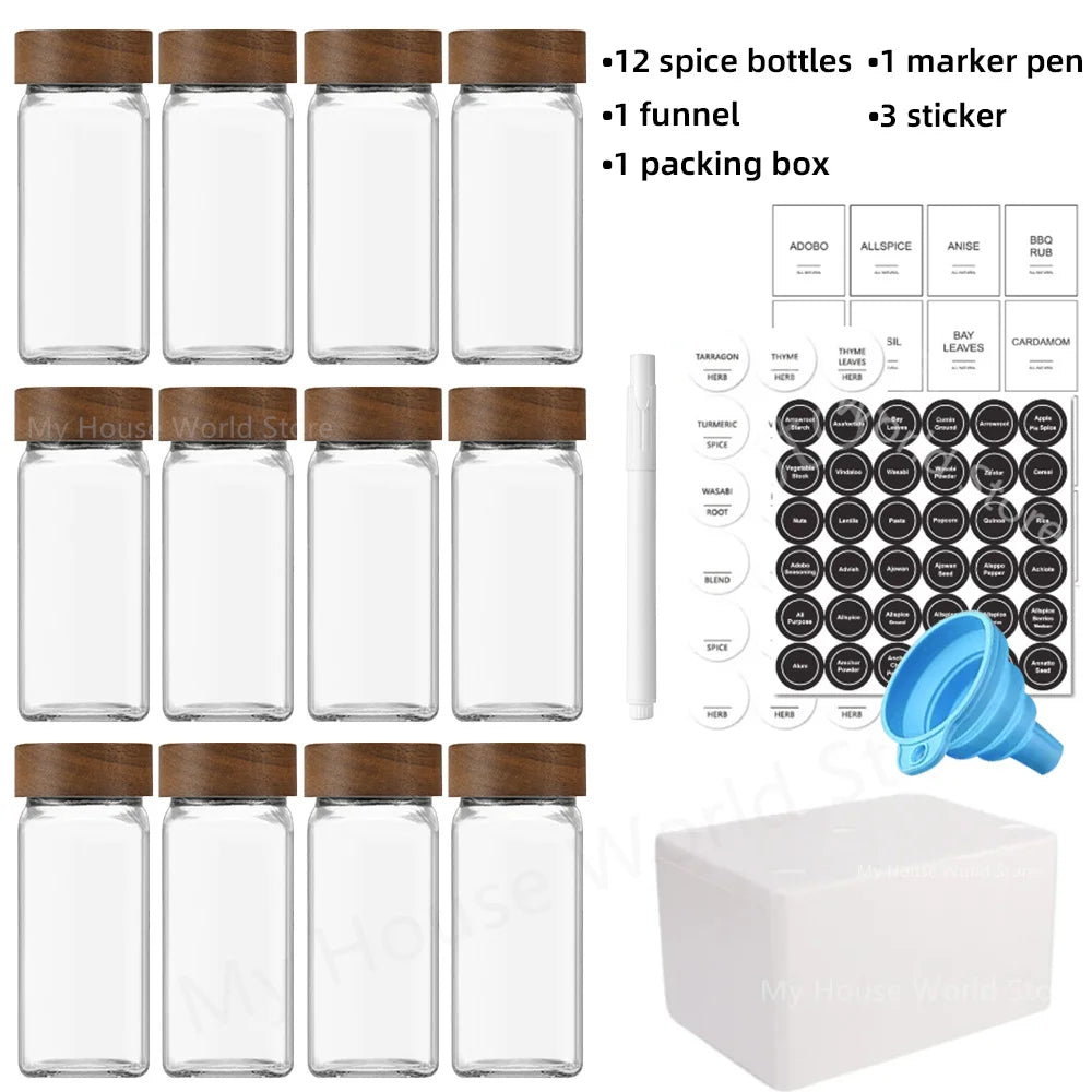 13Pcs Glass Spice Jars with Bamboo Lids – 4oz Seasoning Organizer Set for Spice Rack & Kitchen Storage