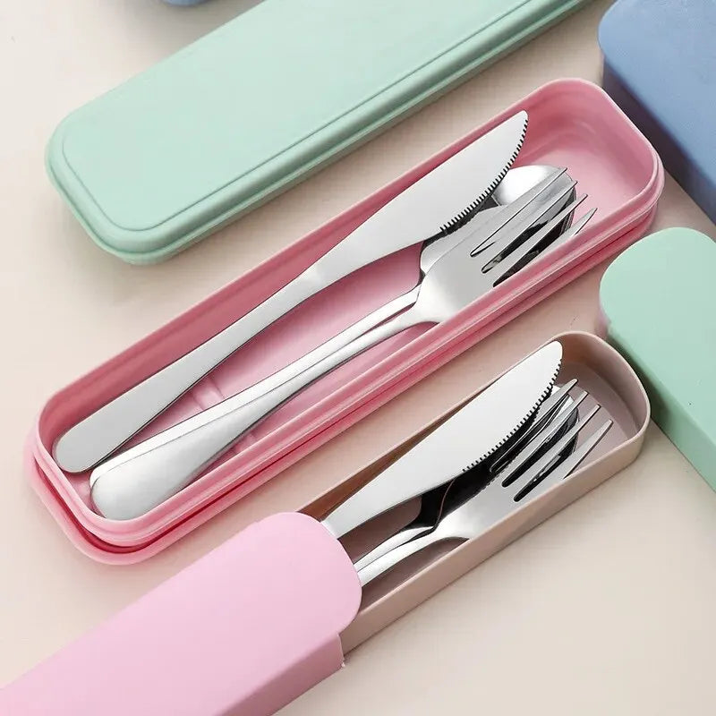 3-Piece 410 Stainless Steel Portable Cutlery Set – Mirror Polished Knife, Fork, and Spoon with Rounded Comfortable Edges