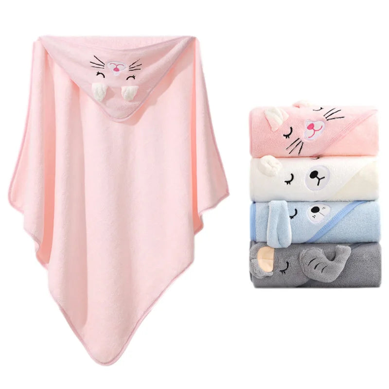 Cartoon Animal Baby Bath Towels – Soft Hooded Towel and Swaddle Wrap for Newborns and Toddlers