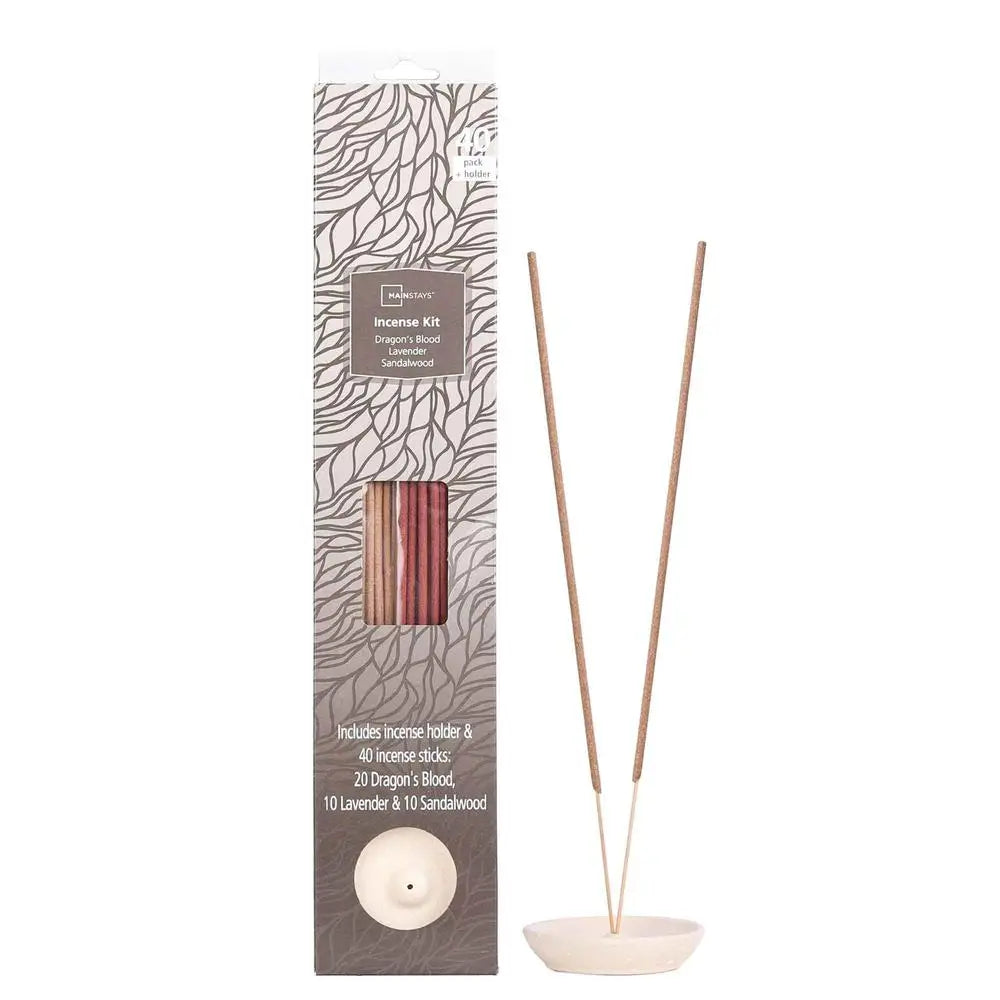Incense Kit 4 Pack Dragon's Blood Lavender Sandalwood 40 Sticks Holder Aromatherapy Spiritual Relaxation Meditation Scents