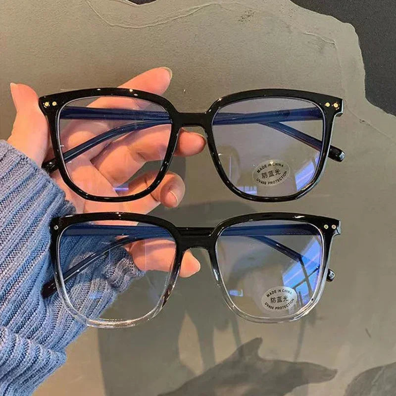 Light Frame Anti-Blue Light Glasses – Transparent Black Square Eyewear for Women and Men