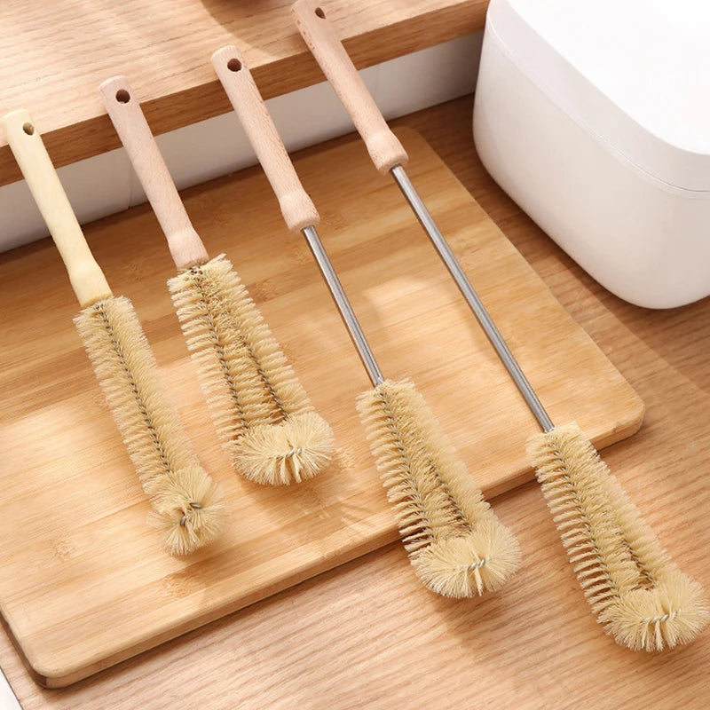 Wooden Bottle Cleaning Brush – Long Handle Glass Scrubber for Drink Bottles and Kitchen Cleaning